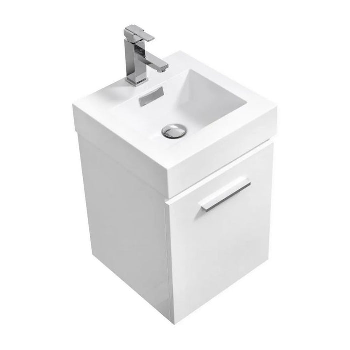 Barney 16" High Gloss White Modern Wall Mount Bathroom Vanity – Contemporary Style with Single Hole Faucet