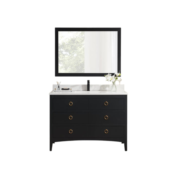 Ginaro 48" Black Solid Wood Sink Vanity – Modern Bathroom Cabinet with Stone Top