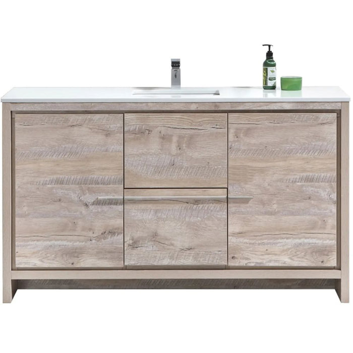 Dolce 60? Nature Wood Modern Bathroom Vanity with White Quartz Counter-Top
