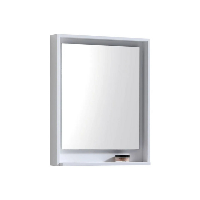 Rumi 24" Gloss White Framed Bathroom Mirror – Wall Mount Mirror with Bottom Shelf Storage