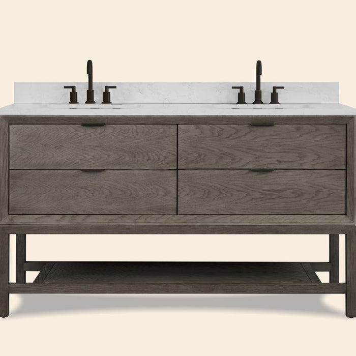 Pascha 60" Grey Oak Finish Bathroom Vanity – Undermount Sink with 1" Thick Stone Top