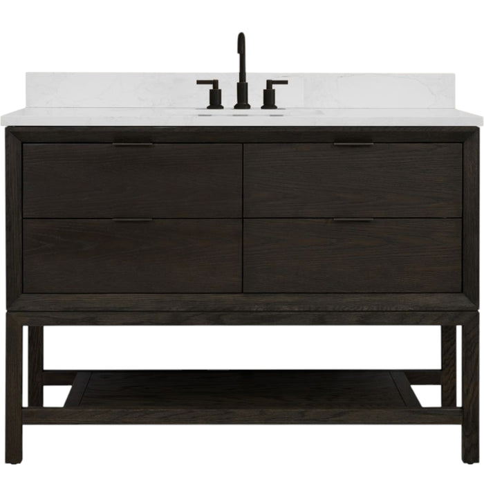 Sugar 48" Grey Oak Vanity with Legs – White Artificial Stone Top & Pre-Drilled Faucet Holes