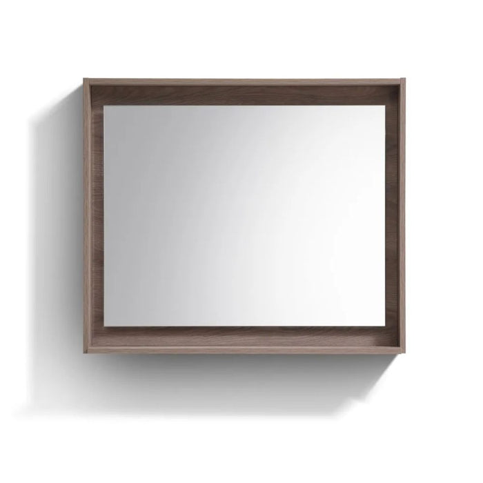36" Butternut Finish Framed Bathroom Mirror – Modern Vanity Mirror with Built-in Bottom Shelf