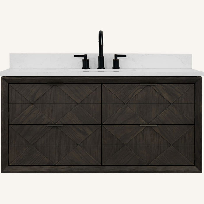 Latina 48" Brown Oak Free-Standing Bathroom Vanity – Single Sink with White Artificial Stone Top and 4 Drawers