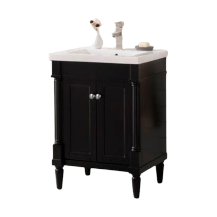 Brook Traditional 24" Espresso Single Sink Vanity with White Ceramic Top – Freestanding Bathroom Cabinet