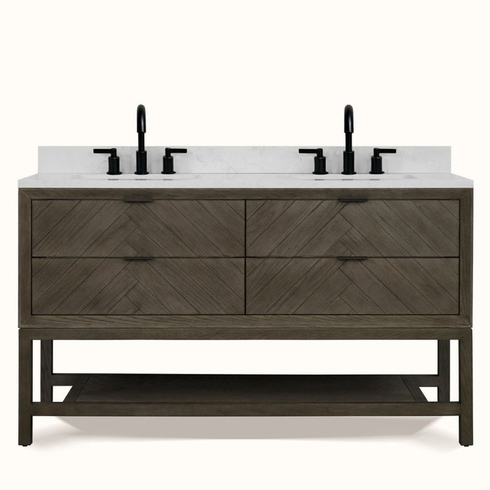 Darcell 60" Grey Oak Modern Bathroom Vanity - 4 Drawer with White Artificial Stone Top