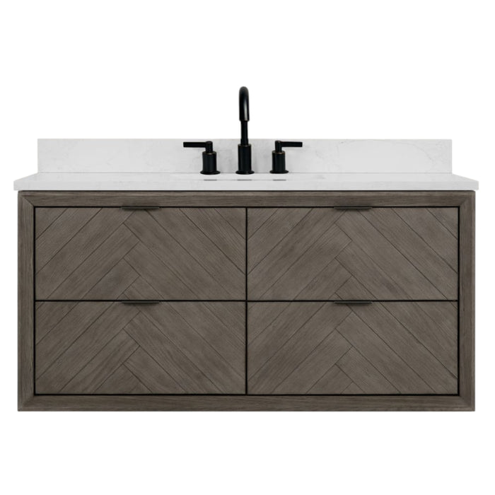 Cosmo Classic 48" Grey Oak Free-Standing Bathroom Vanity – Modern 4-Drawer with White Artificial Stone Top