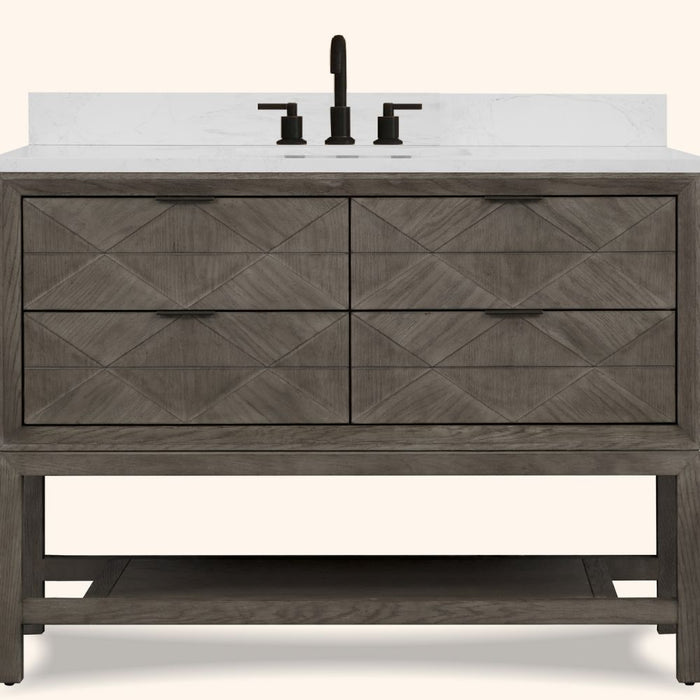Gradisca 48" Grey Oak Wood Bathroom Vanity Cabinet with Artificial Stone Top – Pre-Drilled Faucet Holes