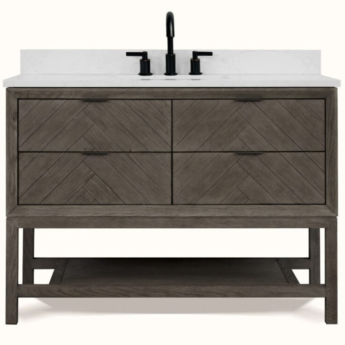 Alinia Modern 48" Grey Oak Single Bathroom Vanity – Freestanding with 1" White Artificial Stone Top & 4 Drawers