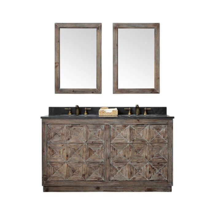Brady 60" Rustic Wood Bathroom Vanity with Marble Top and White Ceramic Sink