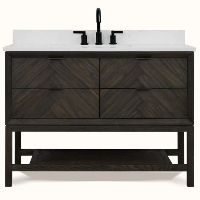 Avignon 48" Brown Oak Bathroom Vanity - Single Sink with 1" Thick White Stone Top & 4-Drawer Storage