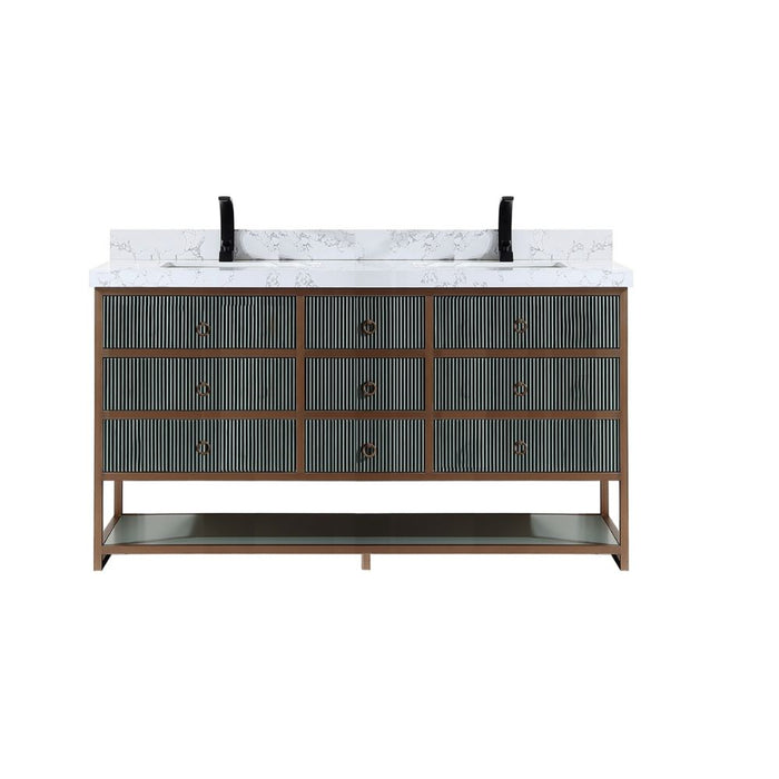 Apollonia 72" Double Bathroom Vanity in Pewter Green Oak – Contemporary Style with Stainless Steel Frame & 2" Artificial Stone Top