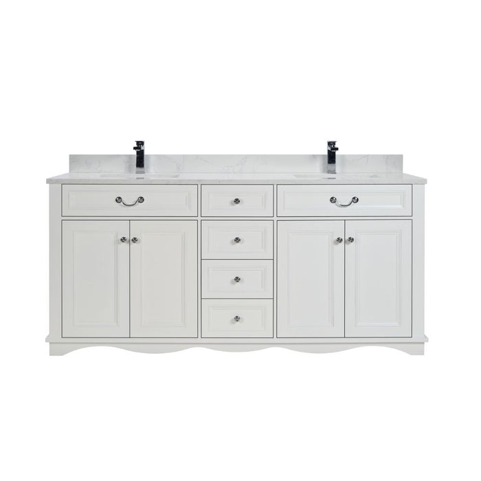 Eliane 72" Classic White Solid Wood Double Sink Bathroom Vanity with 1" Artificial Stone Top & Soft Close Drawers