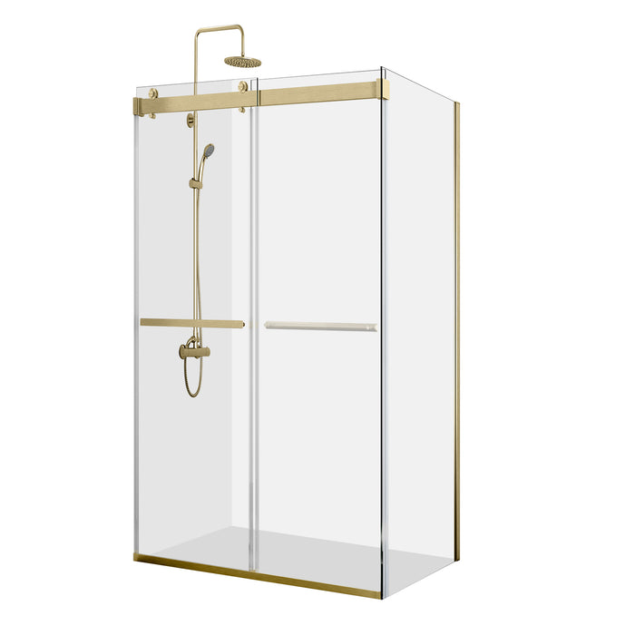 48-Inch Moiré Frameless Shower Enclosure – Spezia Brushed Gold, Double Sliding Rectangle