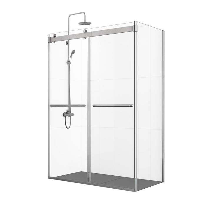 56 Inch Lyra Sliding Shower Enclosure – Frameless Brushed Nickel Double Doors
