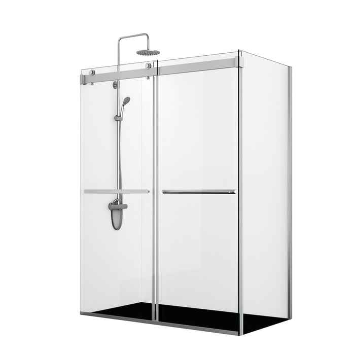 56-Inch Morpheus Polished Chrome Shower Enclosure – Double Sliding Frameless Glass Door