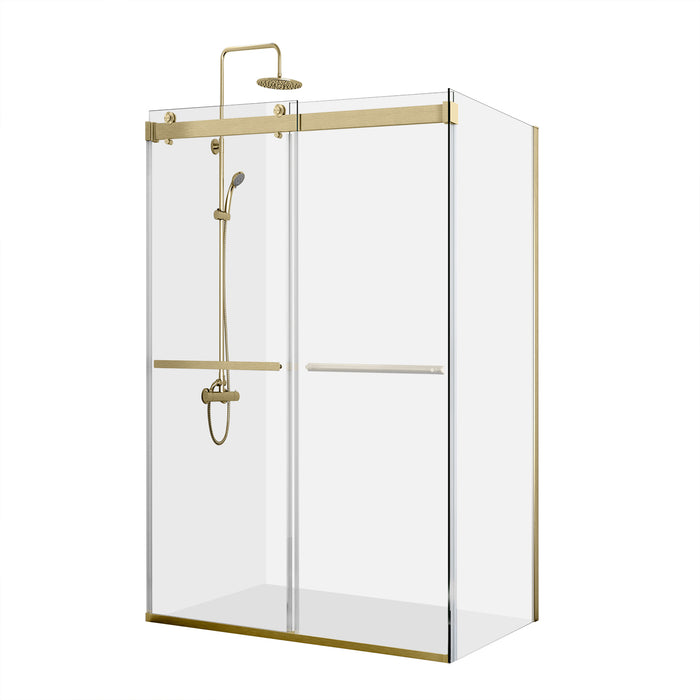 Spezia 60" W x 76" H Rectangle Double Sliding Frameless Shower Enclosure in Brushed Gold