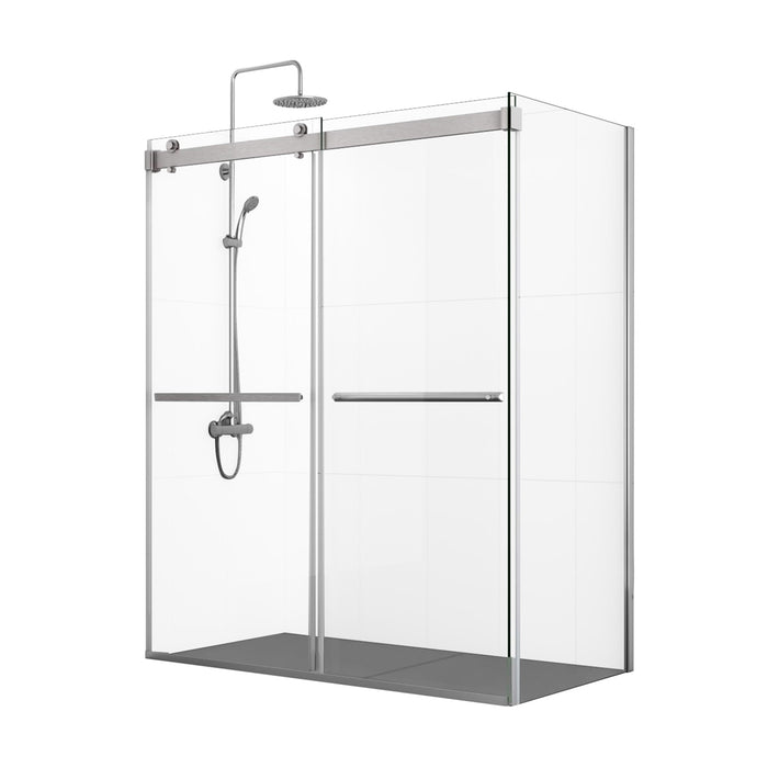 Spezia 60" W x 76" H Rectangle Double Sliding Frameless Shower Enclosure in Brushed Nickel