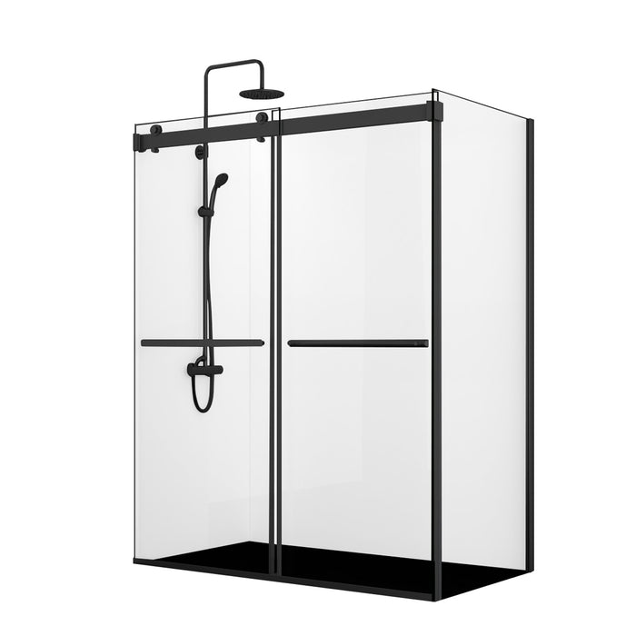 64-Inch Octave Frameless Shower – Matte Black Rectangle Enclosure with Sliding Doors