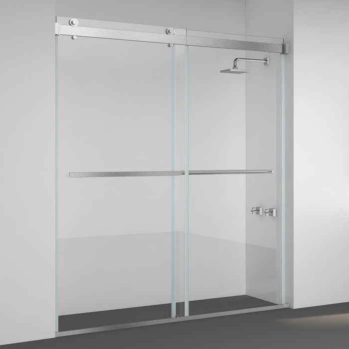 68-Inch Nostalgia Sliding Shower Door – Modern Frameless Glass in Brushed Nickel Finish