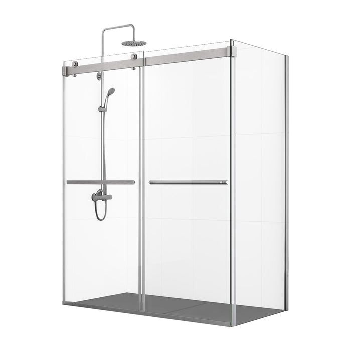 68-Inch Bypass Frameless Glass Shower Enclosure – Modern Brushed Nickel Double Sliding Doors