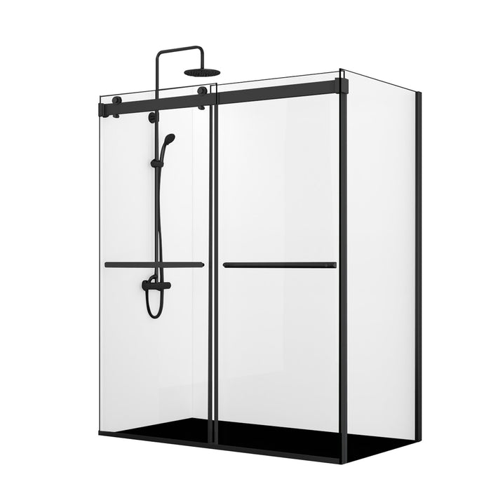 68-Inch Oleander Rectangle Glass Shower Enclosure – Sleek Frameless Sliding Doors in Matte Black