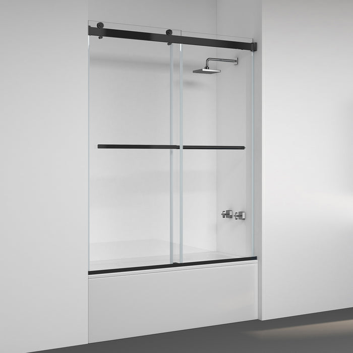 60"W x 76"H Amity Brushed Gold Glass Shower Door – Frameless Single Sliding Panel