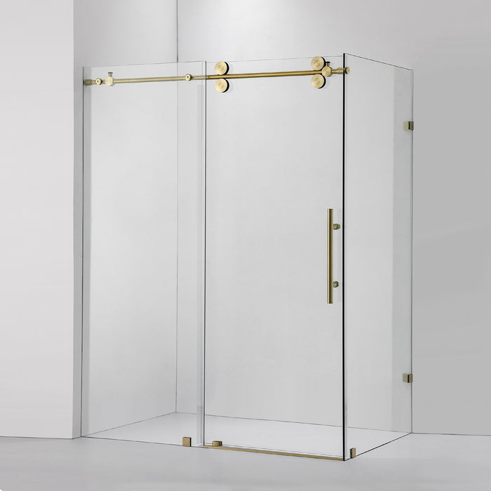 60-Inch Monterey Frameless Glass Shower Enclosure – Modern Brushed Gold with Single Slide Door