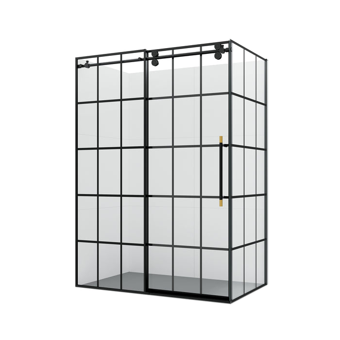 56-Inch Kith Sliding Glass Shower Enclosure – Matte Black Frame, Frameless Panel