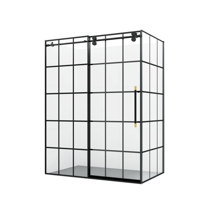 60x78 Lagom Sliding Shower Enclosure – Frameless Matte Black Tempered Glass Panel