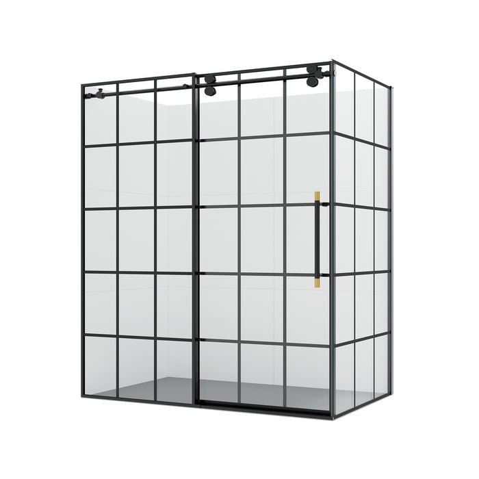 68x78 Lichen Sliding Shower Enclosure – Matte Black Frame, Modern Frameless Look