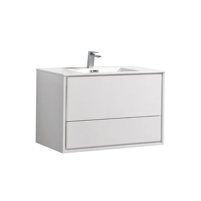 Lavana 36" White Wall Mount Modern Bathroom Vanity – High Gloss Finish with Push-Open Drawers