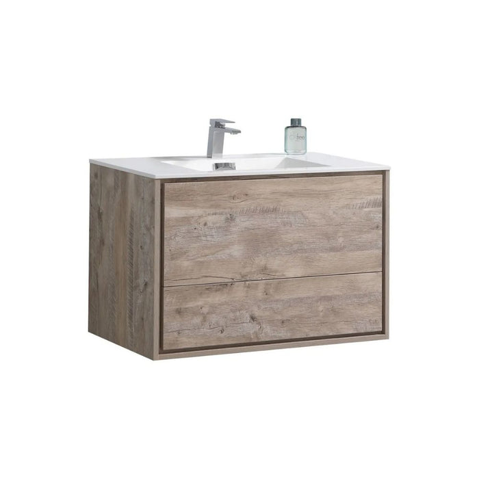 Birkin 36" Nature Wood Floating Bathroom Vanity – Modern Wall Mount with Push-Open Drawers