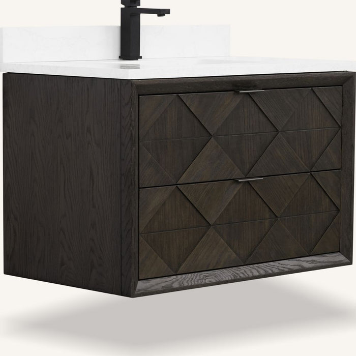 Gigi Traditional 36" Single Bathroom Vanity in Brown Oak – Free-Standing with White Stone Top & Pre-Drilled Faucet Hole