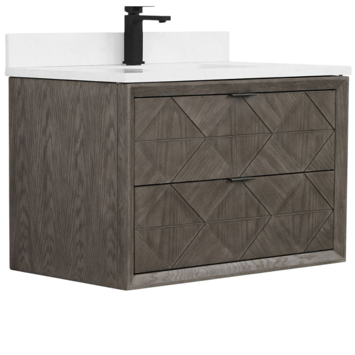 Yasemeen 36" Grey Oak Finish Bathroom Vanity – 2 Drawer Cabinet with 1" Artificial Stone Top