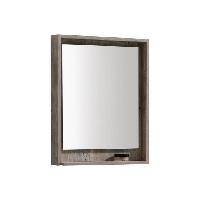 Roya 24" Wood Frame Bathroom Mirror with Storage Shelf – Nature Finish Wall Mirror