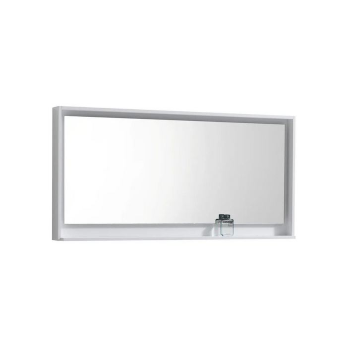 Sota 60" White Framed Mirror with Bottom Shelf – Contemporary Bathroom Vanity Mirror