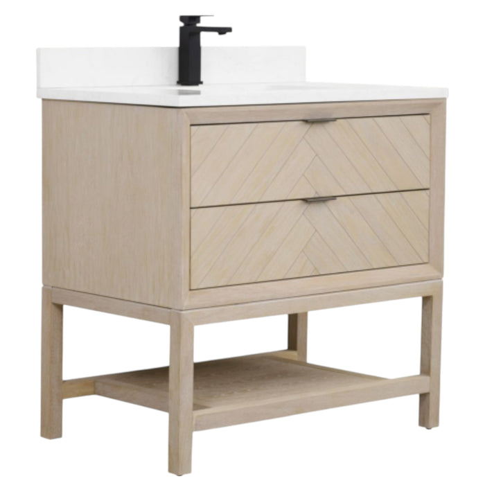Dalini 36" Single Sink Vanity in Whitewashed Oak Finish – 1" Artificial Stone Countertop with Soft-Close Drawers