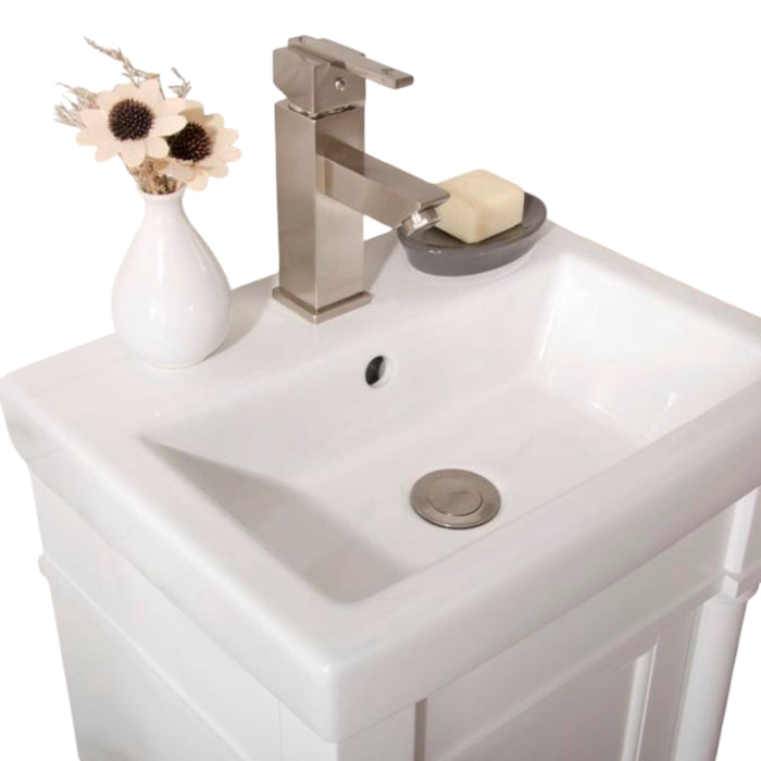 Contemporary 18" White Ceramic Bathroom Vanity Set with Pre-Drilled Faucet Hole – Single Door Cabinet