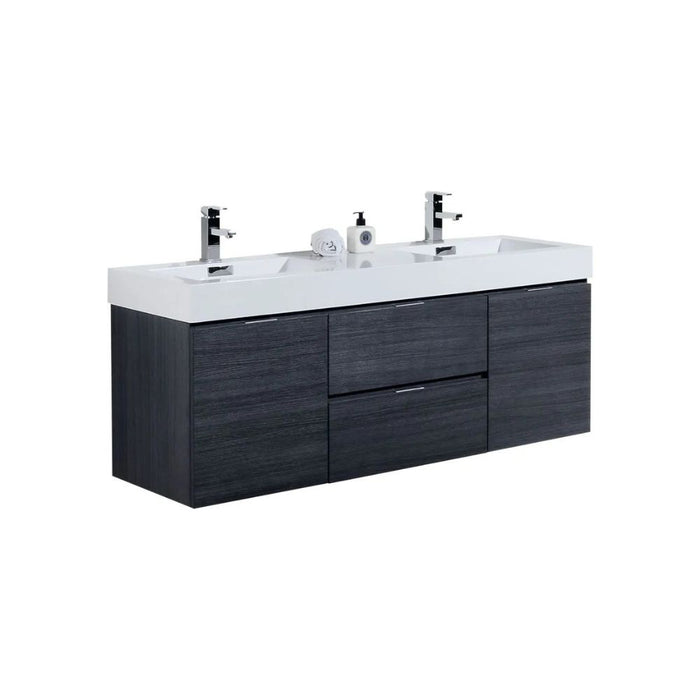 Ophelia 60" Gray Oak Marine Veneer Double Sink Wall Mount Vanity – Modern Waterproof Design