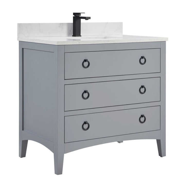 Vallis 36" Cadet Finish Solid Wood Bathroom Vanity with Artificial Stone Top - Classic Collection Single Sink