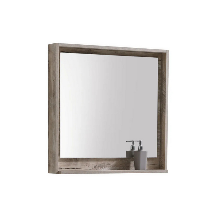 Kibo 30" Nature Wood Framed Bathroom Mirror – Modern Vanity Mirror with Bottom Shelf