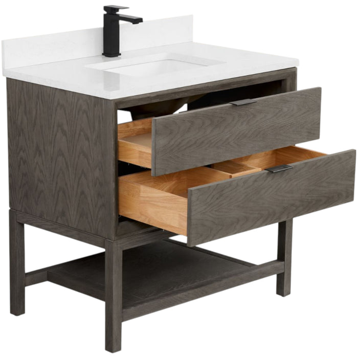Grimson 36" Grey Oak Finish Single Sink Vanity – Free-Standing Bathroom Cabinet with White Artificial Stone Top