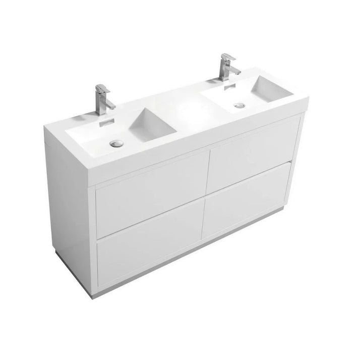 Narine 60" White Lacquer MDF Bathroom Vanity – Modern Double Sink Freestanding with 4 Drawers