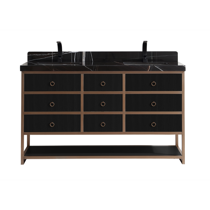 Kimberly 60" Double Bathroom Vanity Tricorn Black Finish - Stainless Steel Frame with 7 Drawers