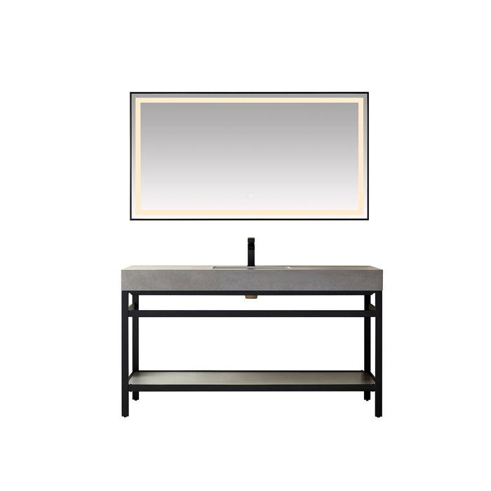 60-Inch Livia Bathroom Vanity Single Sink Matt Black with Grey Sintered Stone Countertop and LED Mirror