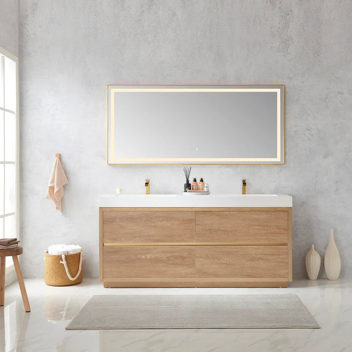 36" Fir Roam Wood Brown Single Bathroom Vanity - Freestanding with White Grain Stone Top & Soft-Close Drawers