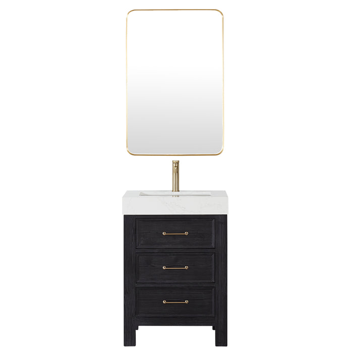 24-Inch Solace Single Sink Vanity – Freestanding Black Fir Cabinet with White Composite Countertop & Mirror