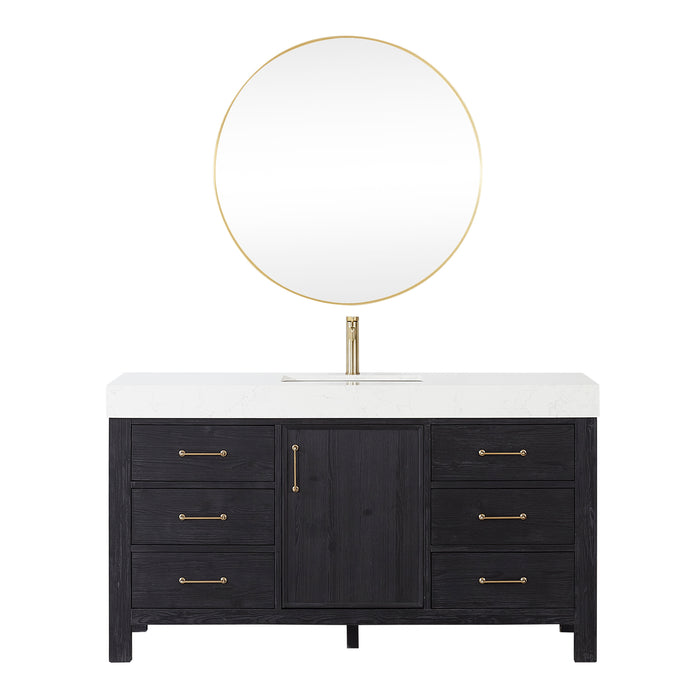 60-Inch Tranquil Vanity Set – Single Sink Black Cabinet with Soft-Close Drawers, White Top & Matching Mirror