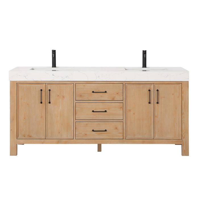 72-Inch Valencia Double Sink Vanity – Freestanding Brown Fir Cabinet with Lightning White Stone Surface